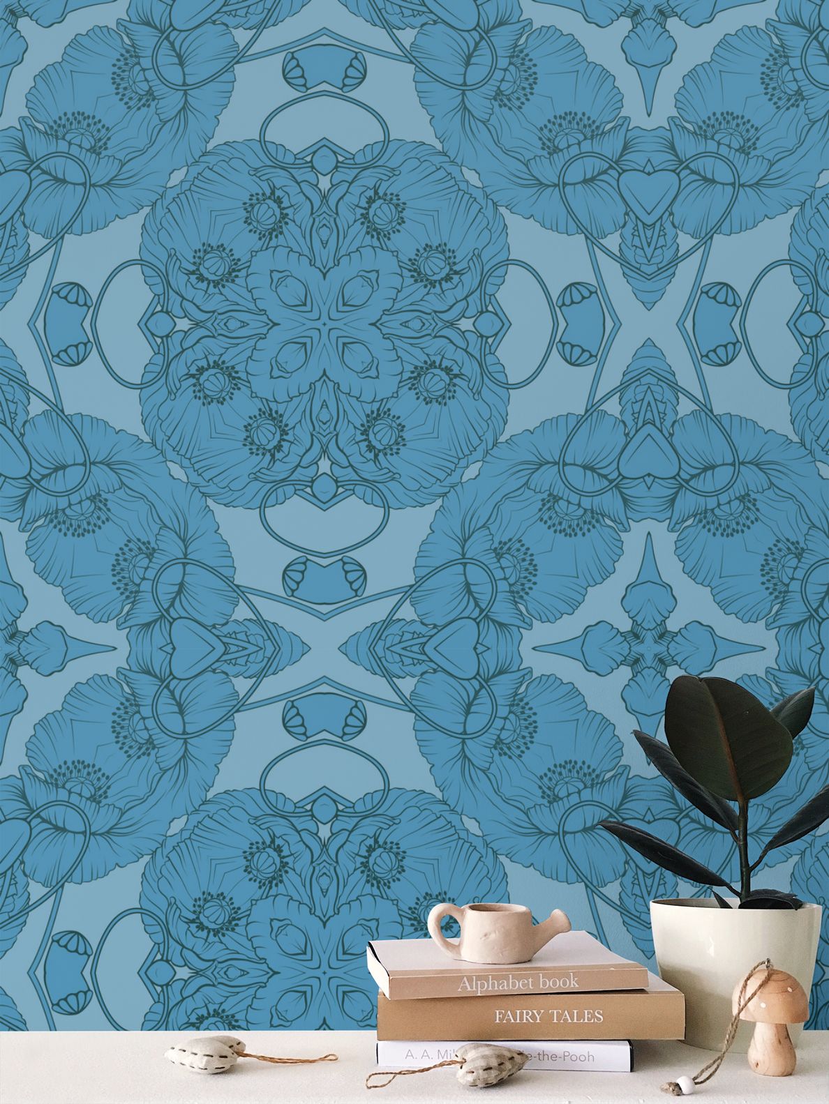 Sapphire Blue Floral Wallpaper
