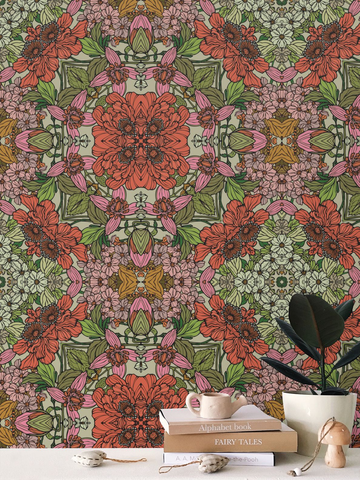 Terracotta Floral Wallpaper