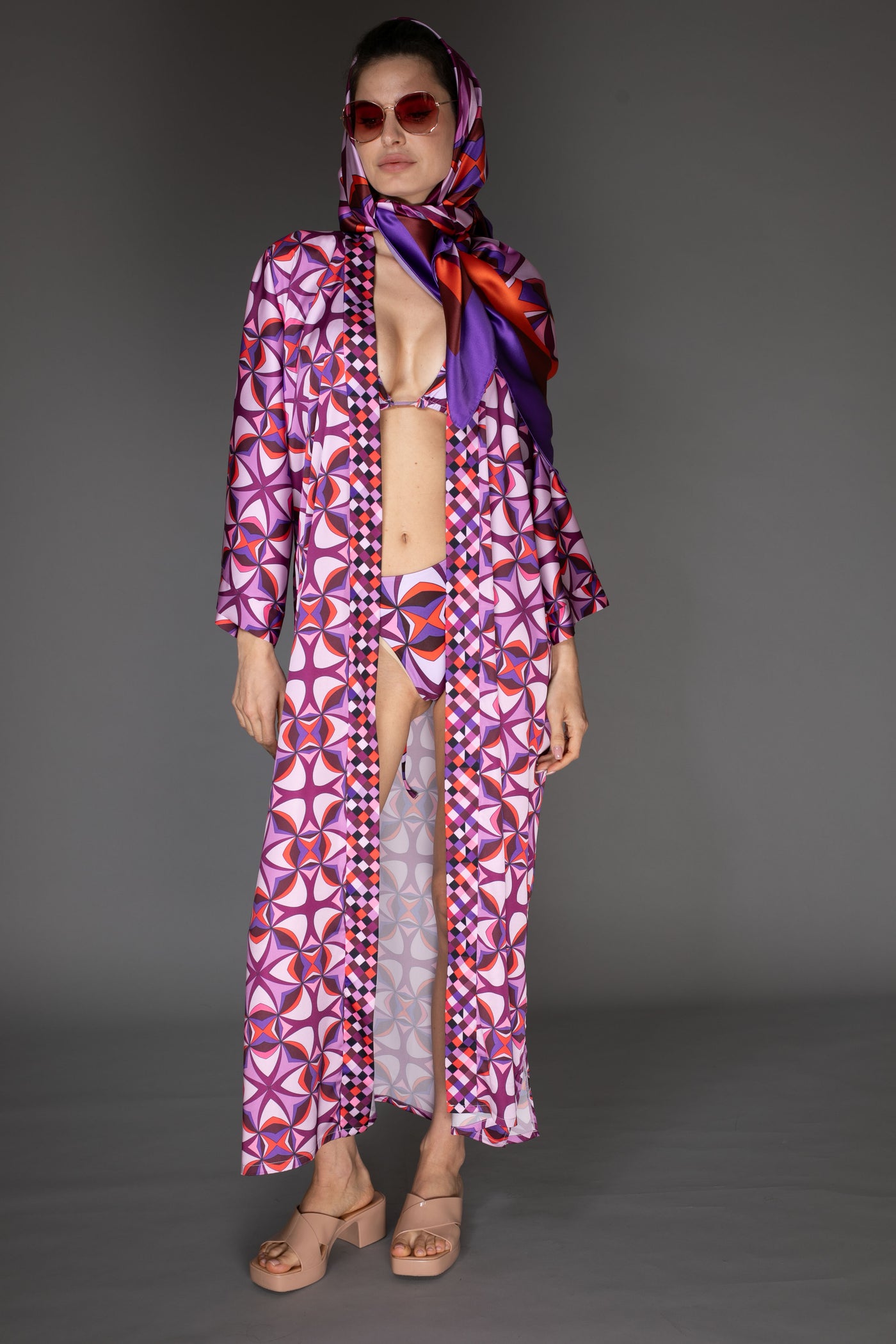 AB -  Abstract Purple Satin Kimono