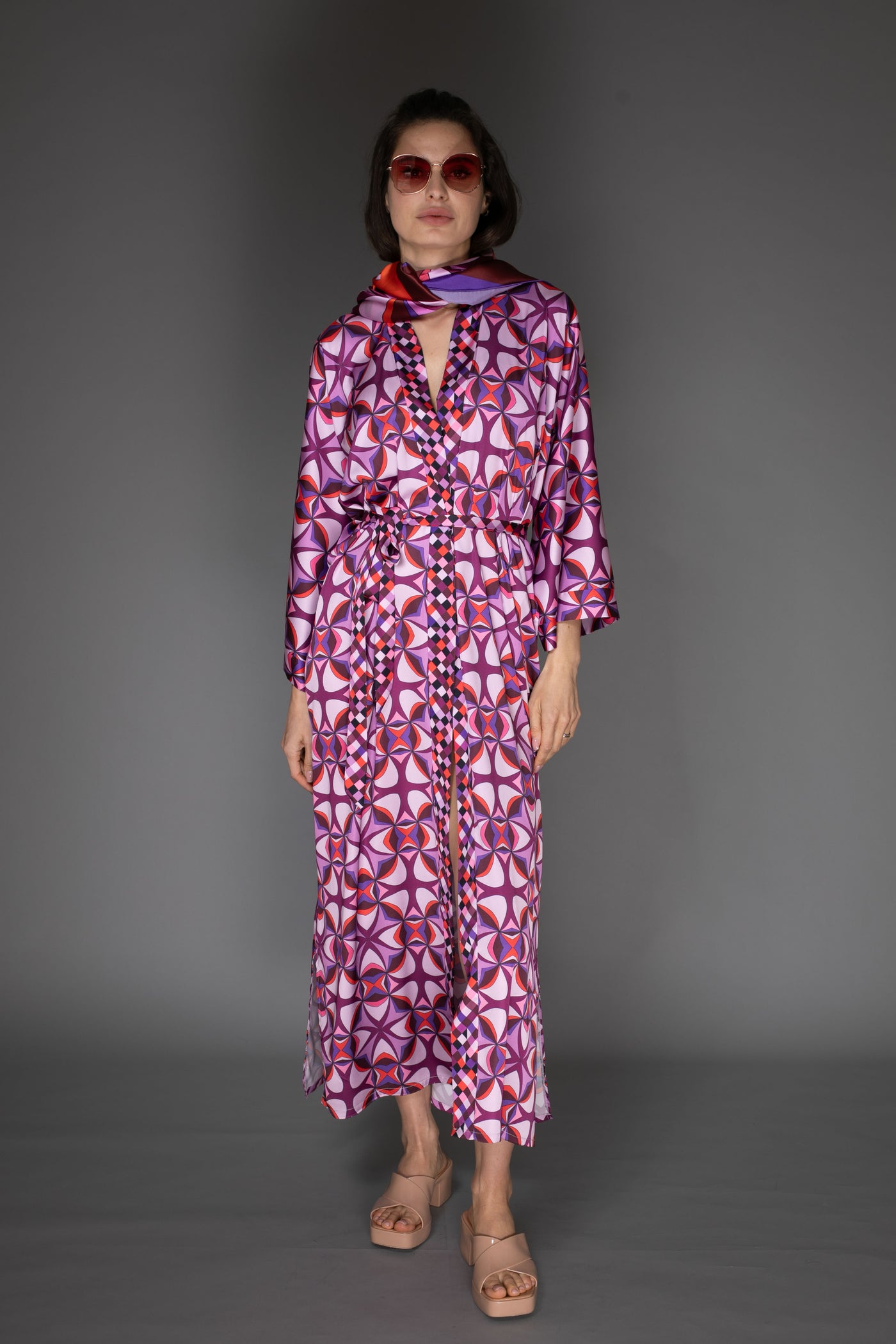 AB -  Abstract Purple Satin Kimono