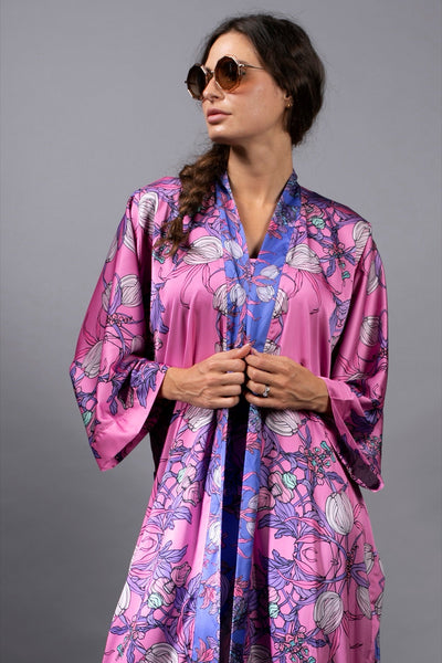 Crocus Pink Floral Satin Kimono