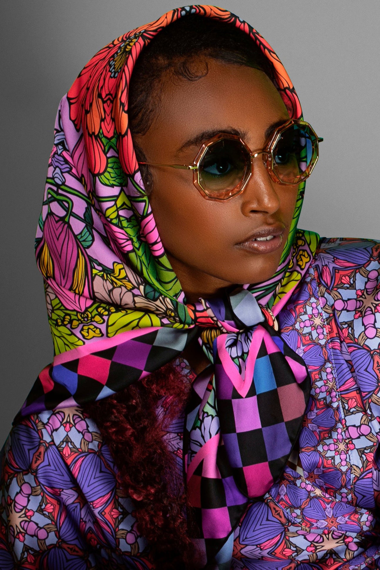 Purple Abstract Silk Scarf – NUVULA display picture 2