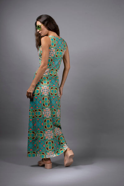 PSYCHEDELIC STAR TEAL-TANK MAXI DRESS