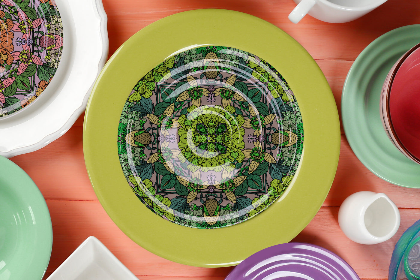 Sheen Green floral dinner Plates