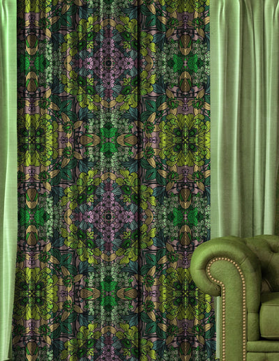 Green Garden Velvet Curtains - Pair (2)