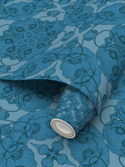 Sapphire Blue Floral Wallpaper