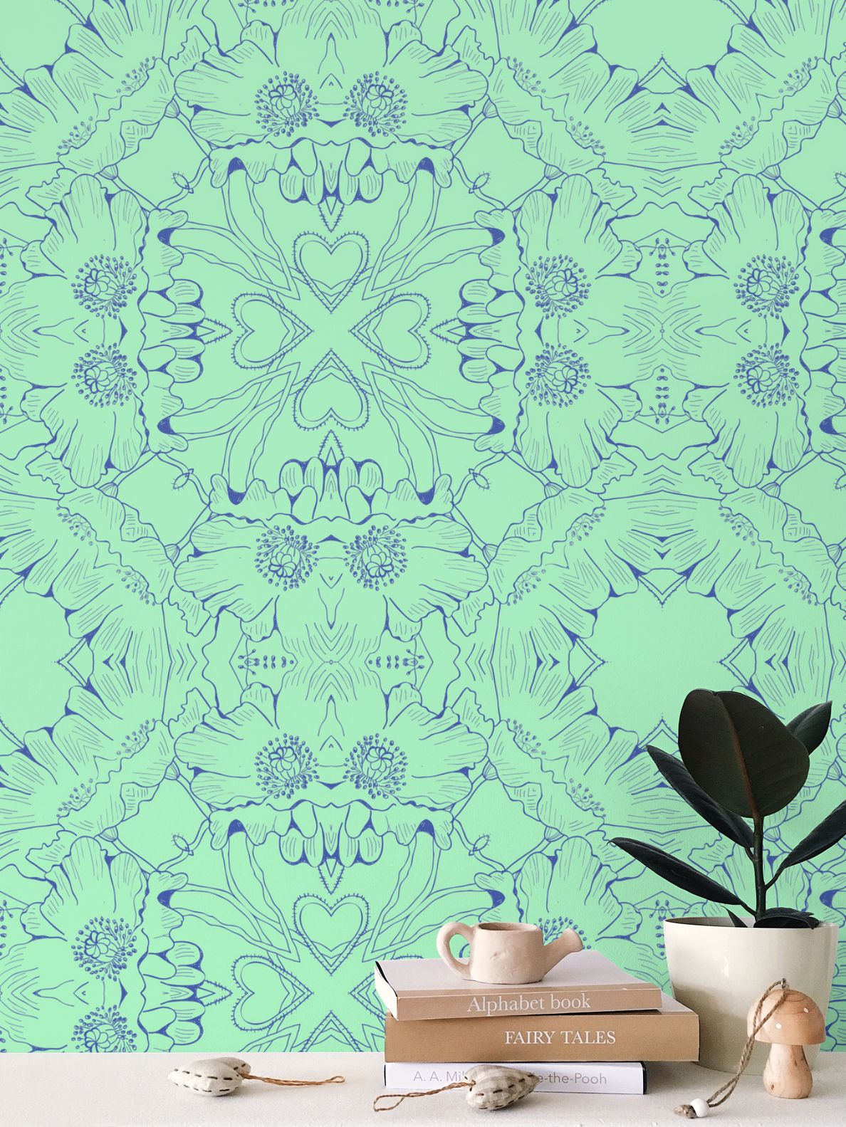 Mint Floral Wall Paper