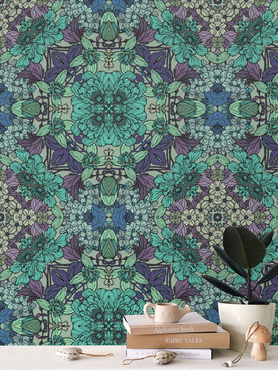 Teal Floral Wallpaper