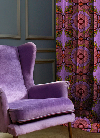 Bohemian Lilac & Coral Curtains  Lustrous Curtains - Pair (2)
