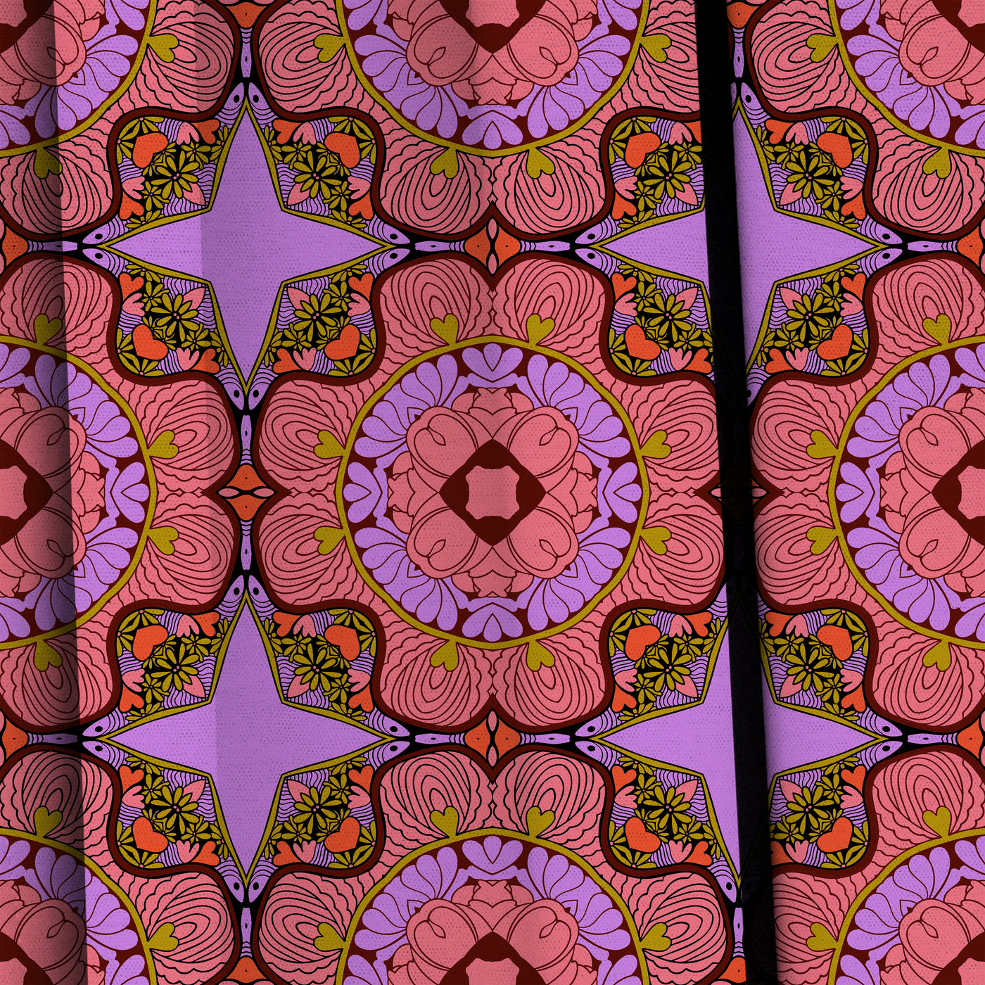Bohemian Lilac & Coral Curtains  Lustrous Curtains - Pair (2)