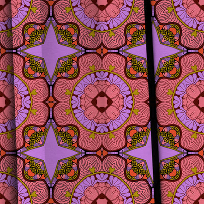 Bohemian Lilac & Coral Curtains  Lustrous Curtains - Pair (2)