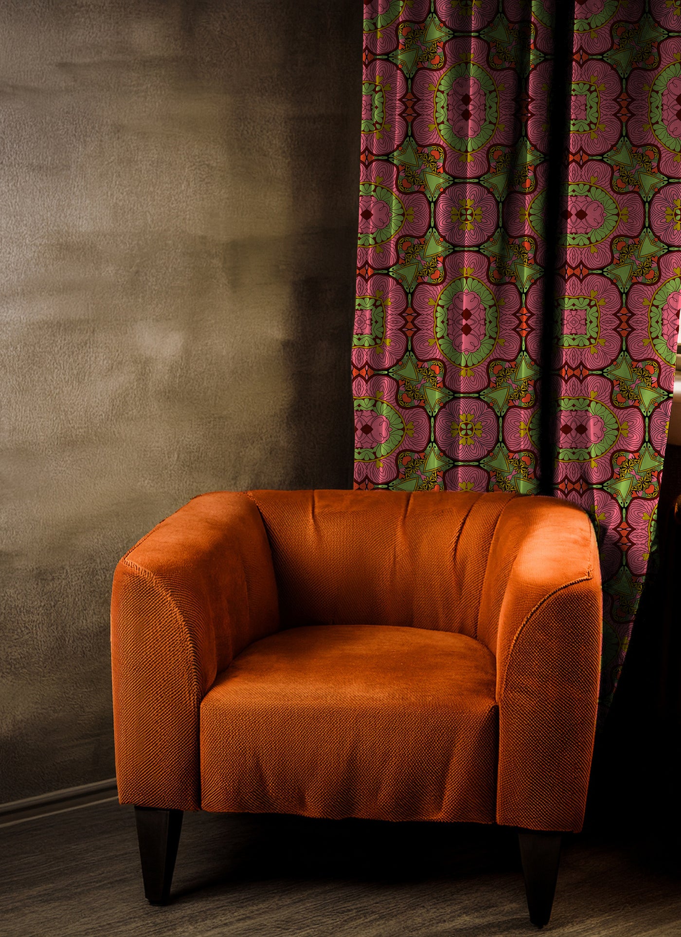 Retro Pink Garden Curtains Lustrous Curtains - Pair (2)