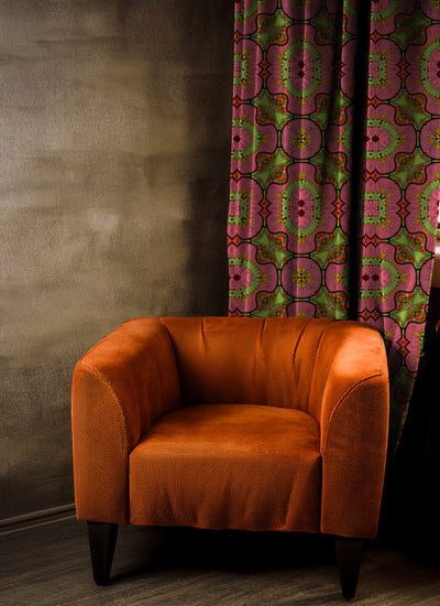 Retro Pink Garden Curtains Lustrous Curtains - Pair (2)