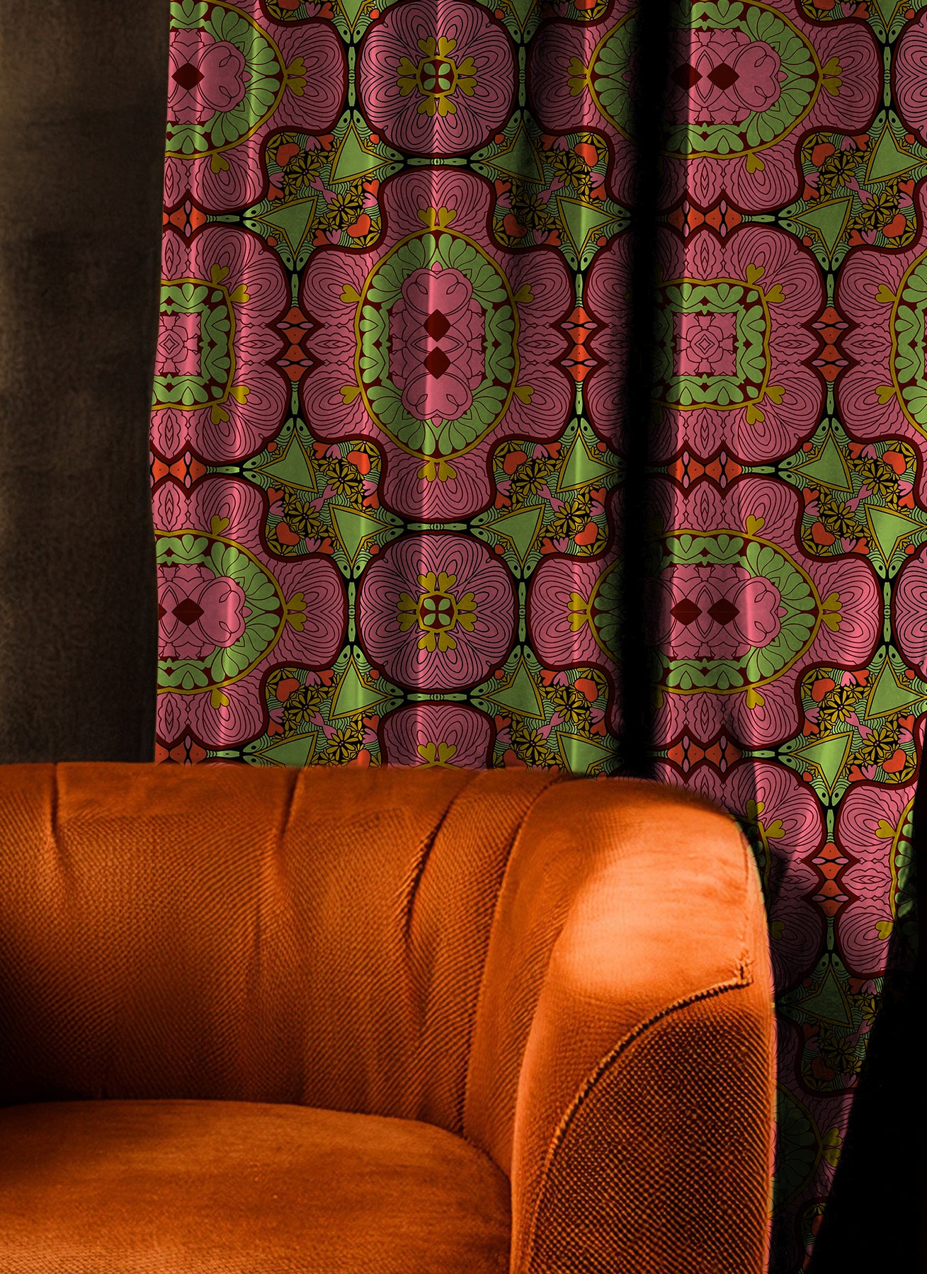 Retro Pink Garden Curtains Lustrous Curtains - Pair (2)