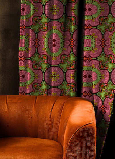 Retro Pink Garden Curtains Lustrous Curtains - Pair (2)