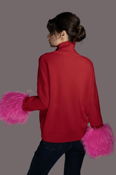 Cashmere Sweater with Mongolian wool cuff
