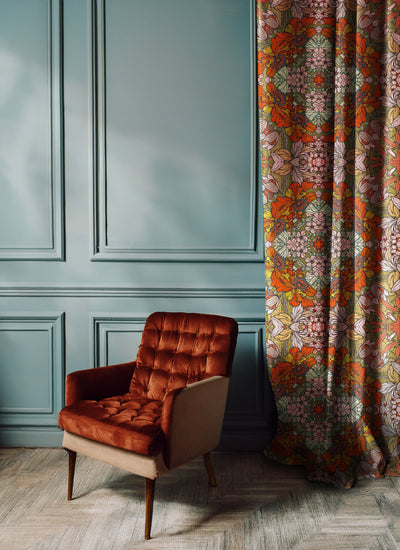 Earthy Floral Lustrous Curtains - Pair (2)