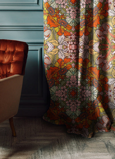 Earthy Floral Lustrous Curtains - Pair (2)