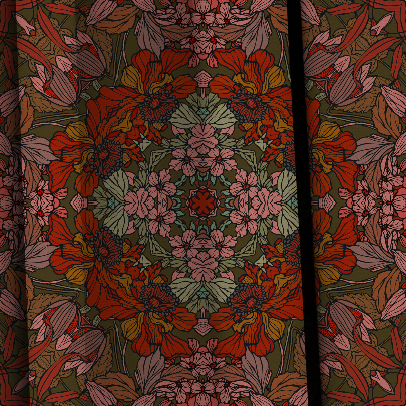 Earthy Floral Lustrous Curtains - Pair (2)