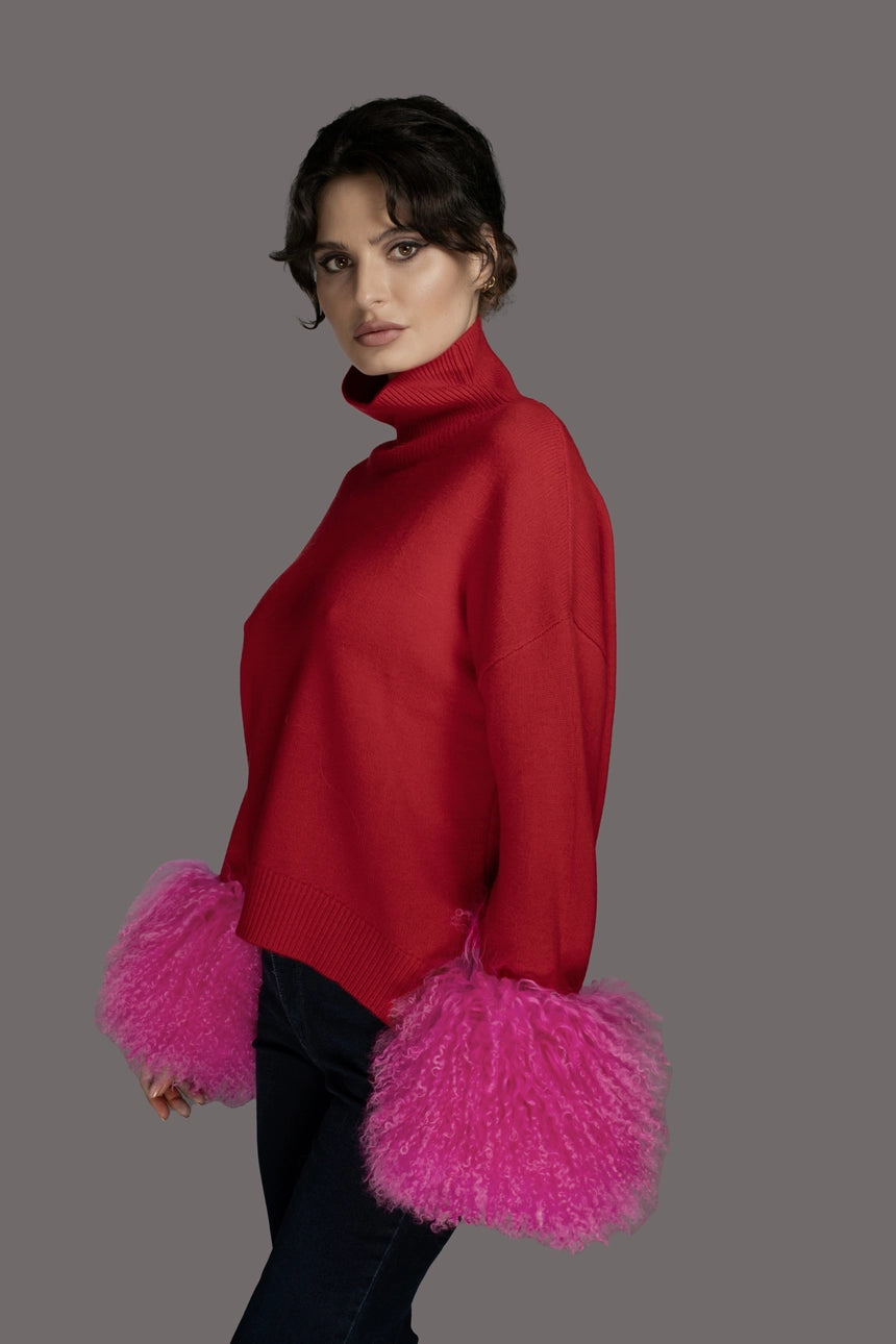 Cashmere Sweater with Mongolian wool cuff