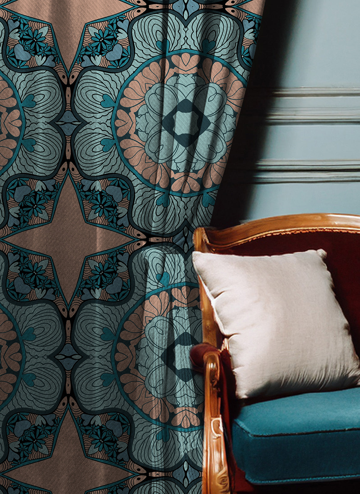 Agua Floral Curtains Lustrous Curtains - Pair (2)