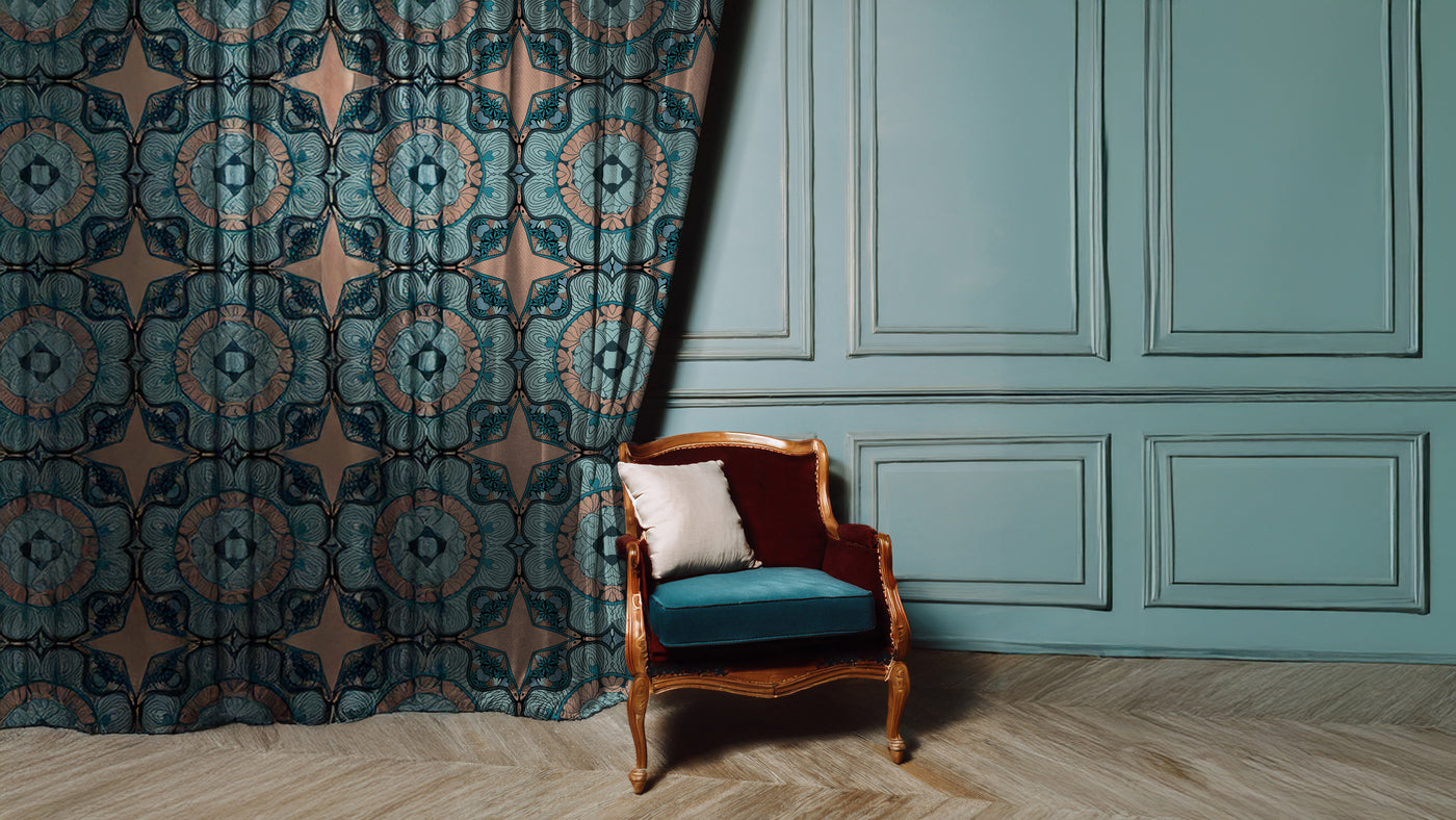 Agua Floral Curtains Lustrous Curtains - Pair (2)