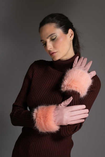 Luxury Light Pink Italian Leather Gloves