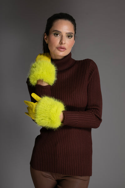 Luxury Green Yellow Soft Italian Leather Gloves