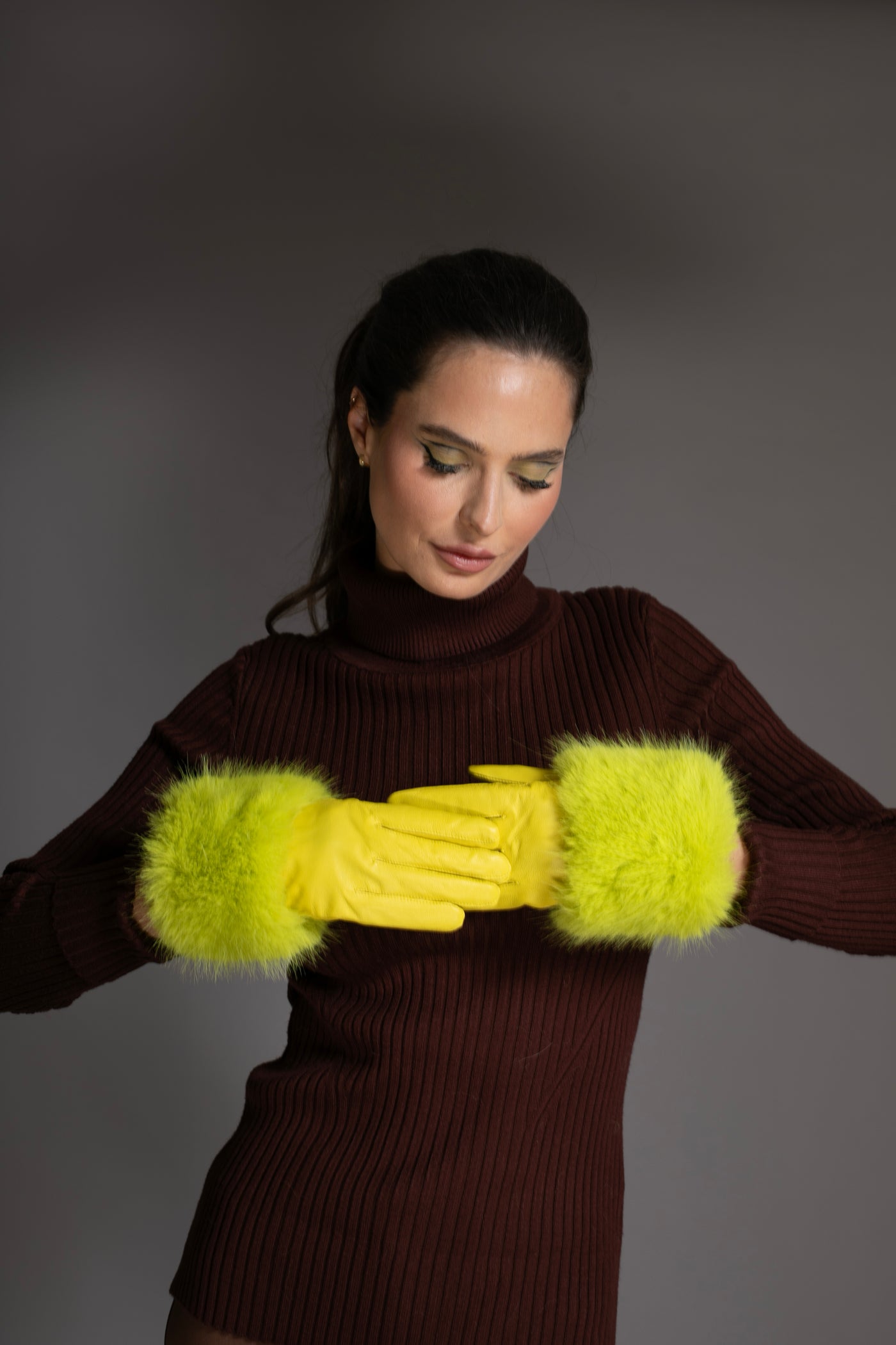 Luxury Green Yellow Soft Italian Leather Gloves