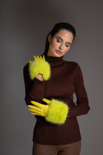 Luxury Green Yellow Soft Italian Leather Gloves