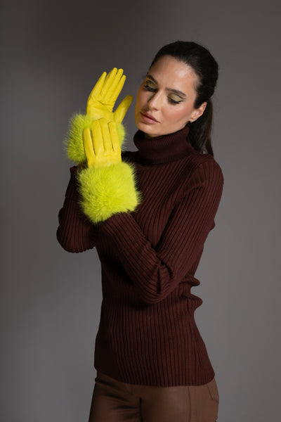 Luxury Green Yellow Soft Italian Leather Gloves