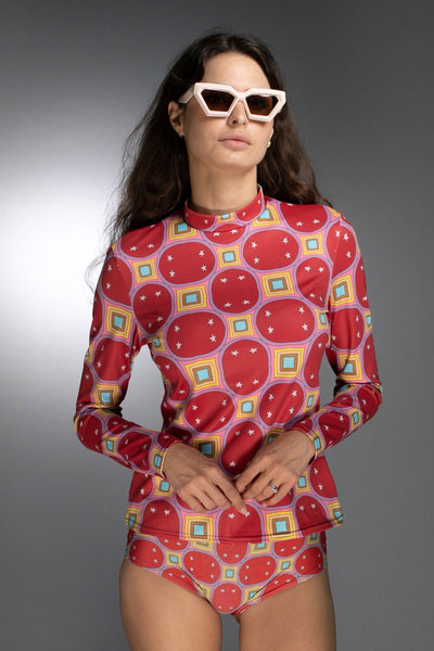 ED-004WI-STARS RAINBOW BRIGHT RED-MOCKNECK TOP