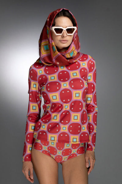 ED-004WI-STARS RAINBOW BRIGHT RED-MOCKNECK TOP