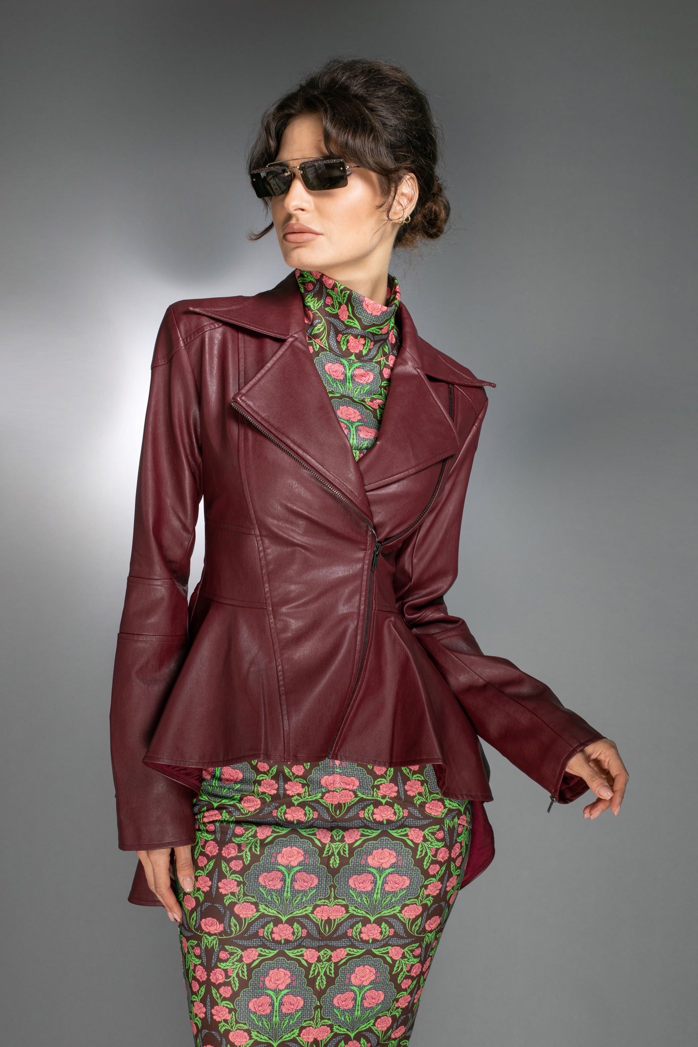 Burgundy High-Low leather jacket