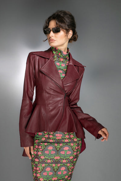 Burgundy High-Low leather jacket