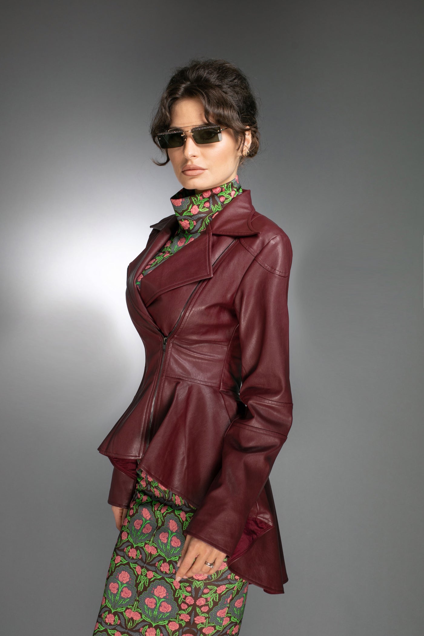 Burgundy High-Low leather jacket