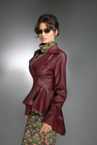Burgundy High-Low leather jacket