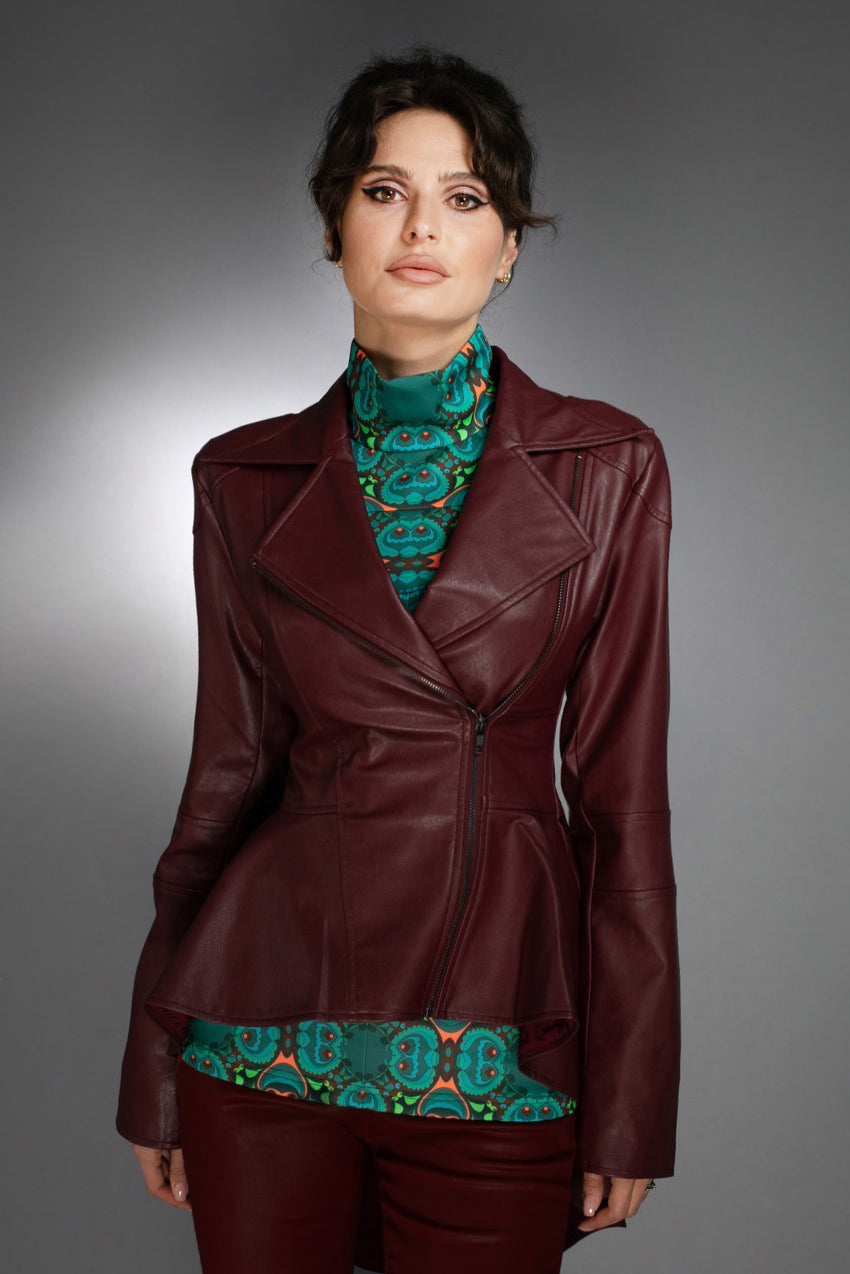 Burgundy High-Low leather jacket