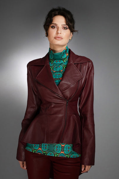 Burgundy High-Low leather jacket