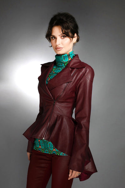 Burgundy High-Low leather jacket