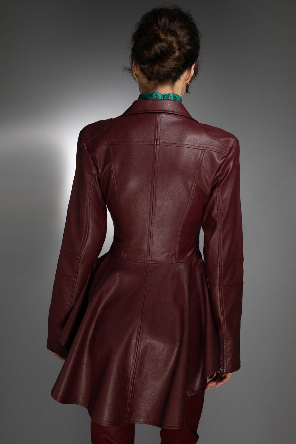 Burgundy High-Low leather jacket