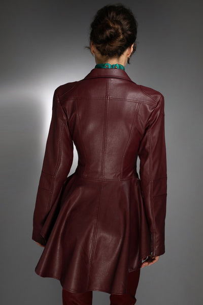 Burgundy High-Low leather jacket