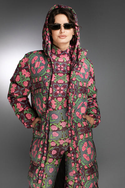 N-035WG- Lustrous Printed Light Down Maxi Coat