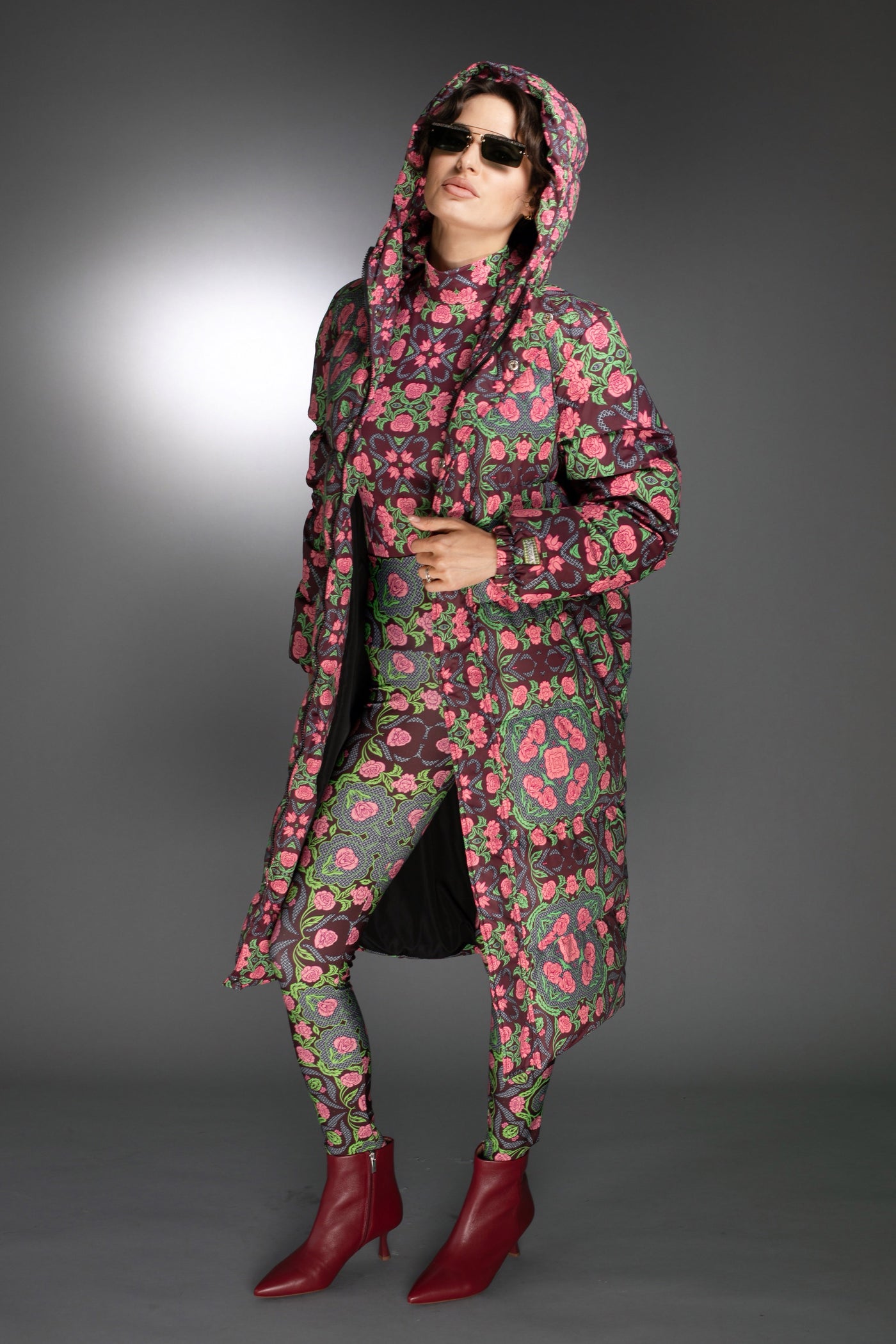 N-035WG- Lustrous Printed Light Down Maxi Coat