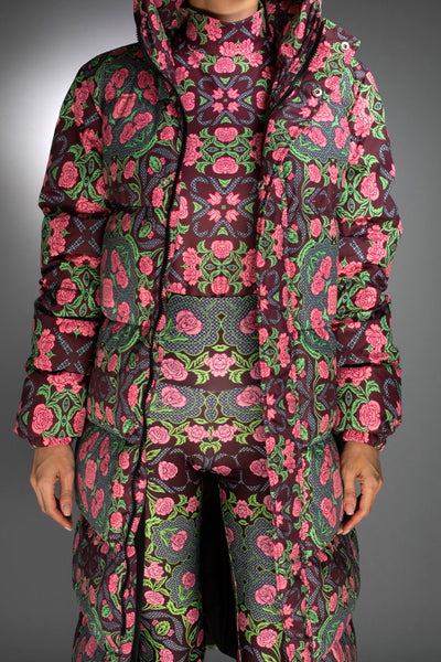 N-035WG- Lustrous Printed Light Down Maxi Coat