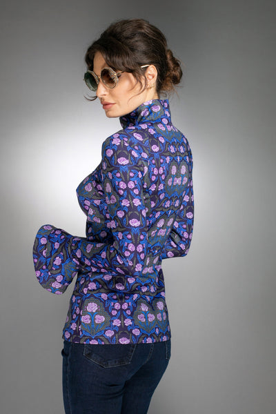 N-008WN- Floral Turtleneck Ruffle sleeve top