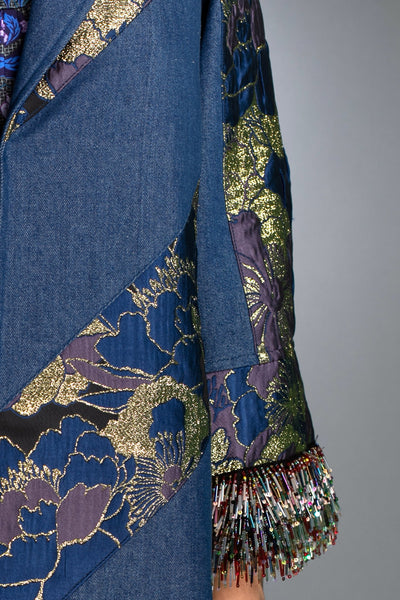 T-012C DENIM & JACQUARD BLUE-GOLD - COAT