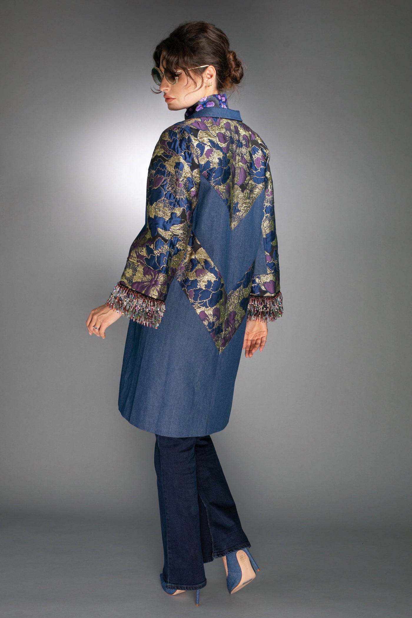 T-012C DENIM & JACQUARD BLUE-GOLD - COAT