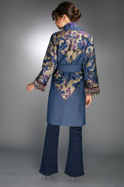 T-012C DENIM & JACQUARD BLUE-GOLD - COAT