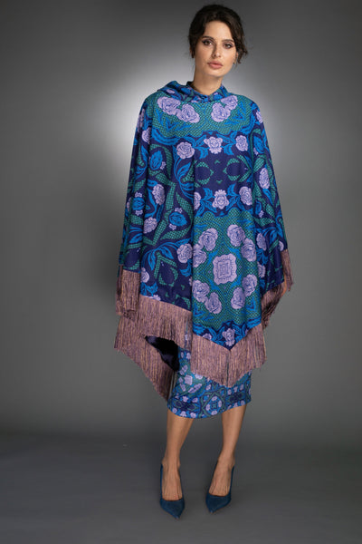 N-041WH REVERSIBLE COBALT BLUE CAPE FLORAL